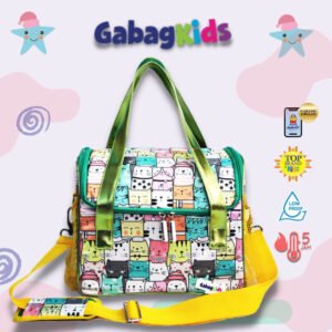 JualGabag Kids Big Lunch Bag – Tas Bekal anak- Greamcat- Hijau